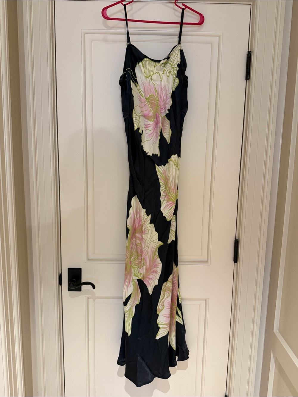 Black Floral Slip Maxi Dress with Pink & Cream Blooms
